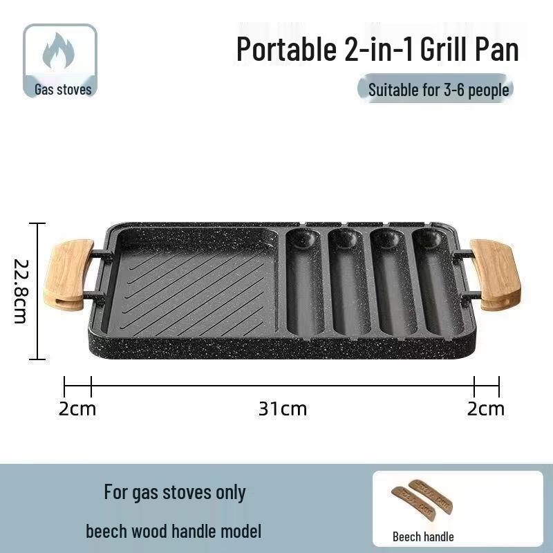 Uoto 2-in-1 Gas BBQ Grill Plate with Wooden Handle