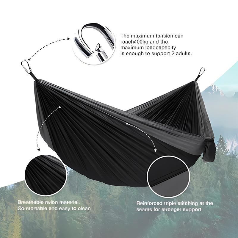 Camping Hängematte Tragbares Fallschirm-Nylon Hängebett Mit 2 Baumgurten Geeignet Für Rucksackreisen Strand Hof Und Terrasse