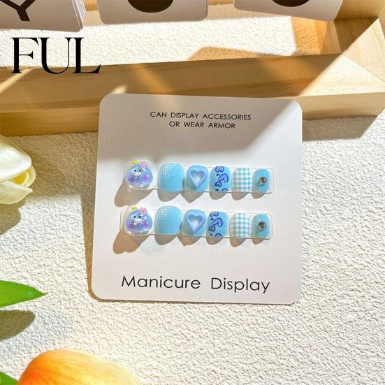 Kids Fun Nail Art 12Pcs Cartoon Stickers Cute Flower Cloud Heart Children Party Decorations Pattern Rhinestones Decals Self-adhesive Fake Nails