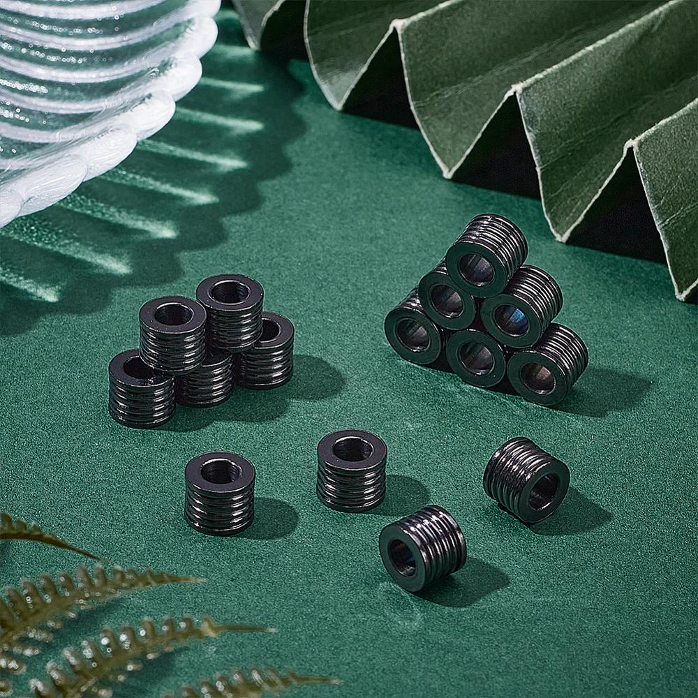 15Pcs 304 Stainless Steel Beads, Column, Black, 8x6mm, Hole: 4mm