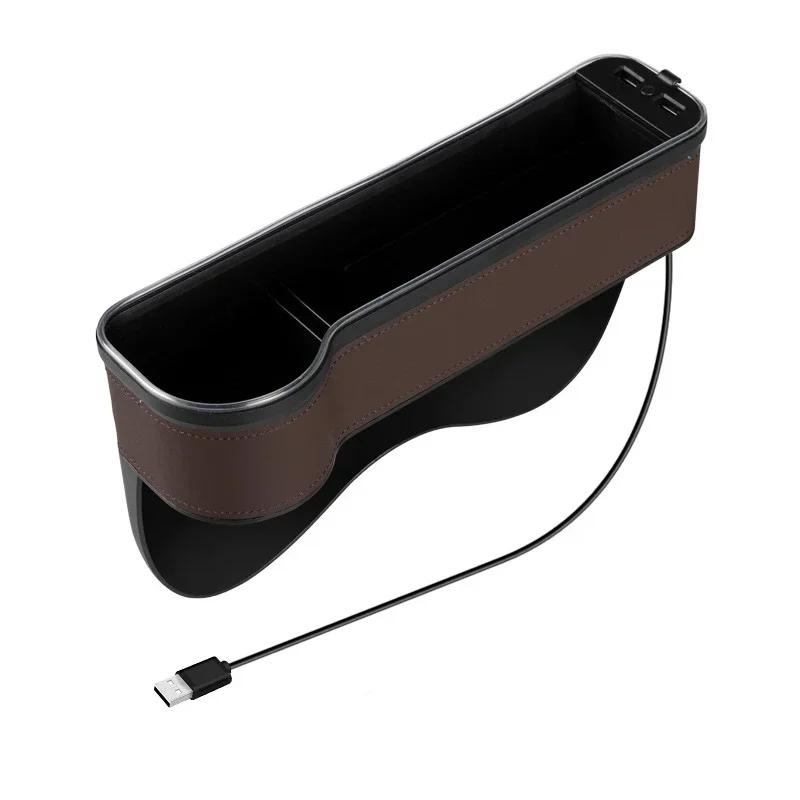 New Car Crevice Storage Box with 2 USB Charger Colorful LED Seat Gap Slit Pocket Seat Organizer Card Phone Bottle Cups Holder