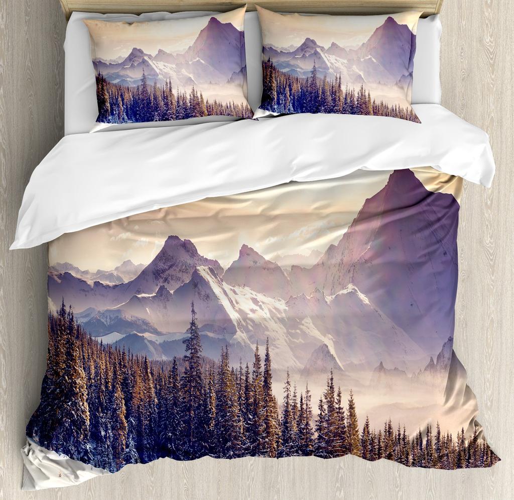 Trees In The Snow Duvet Cover Sets For Kids Teens Queen Lightweight Quilt Covers Winter Themed Bedding Set Room Decor No Quilt