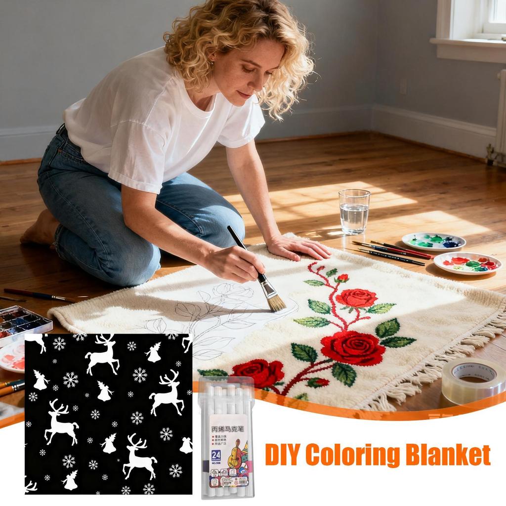 DIY Coloring Blanket with Pencils, Washable Creative Craft for Relaxation & Family Fun, Home Decor for Bedroom, Women, Men, Kids
