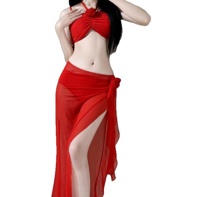 [Hot Rose] 2025 Trendy Red Split Bikini for Women - Celebrity Style Holiday Swimwear