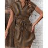 Fashion Short Sleeve Summer Striped Dress V Neck Elegant Slim Fit Elegant Short Party Dresses Casual Lace-up Sweet Street Wear Clothing