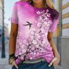 Dame Sommer T-skjorte Trend Blomstertrykk Retro Mote Kortermet Tees Casual Trykte Topper