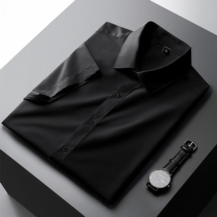 

High Quality Modal Fabric Summer Men s Short Sleeve Shirt Business Casual Dress Shirt Thin Solid Color Work Office Tops for Men 5XL чорний