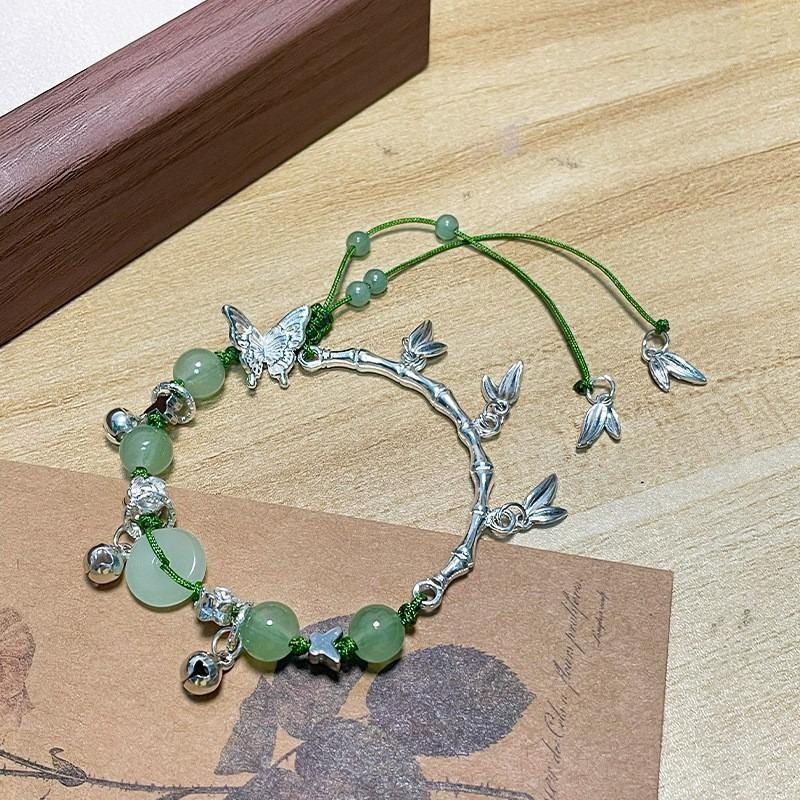 Antique green bamboo beaded bracelet niche design butterfly bracelet female girlfriend chain