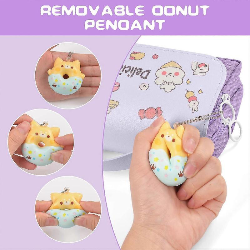 Purple Large Stationery Box Waterproof Handle Stationery Bag with Decompression Toys (Random Delivery) College Office Workers Girls Boys Teenagers