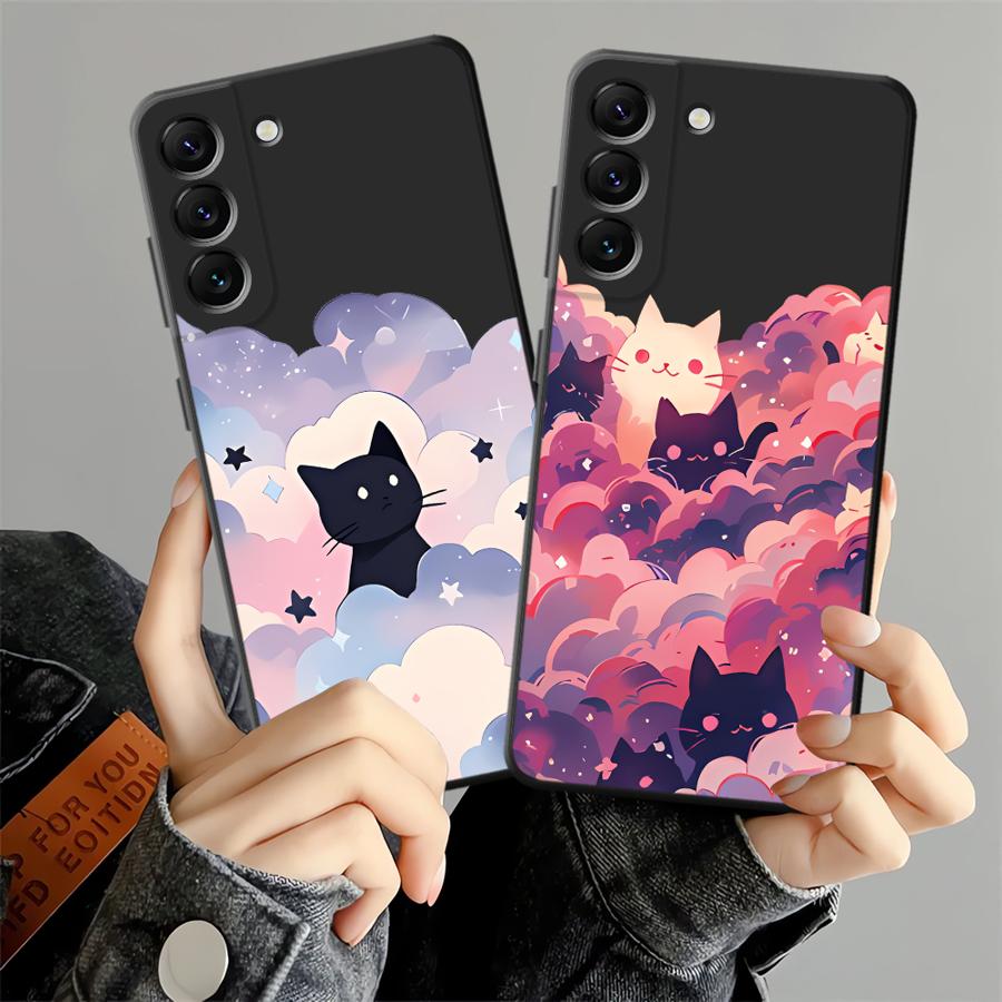 Black Cat Starry Night Case for Samsung Galaxy A52 A06 A23 A25 A53 A57 A55 A05 A73 A37 A12 Phone Cover A13 A70 A51 A50 A36 A16