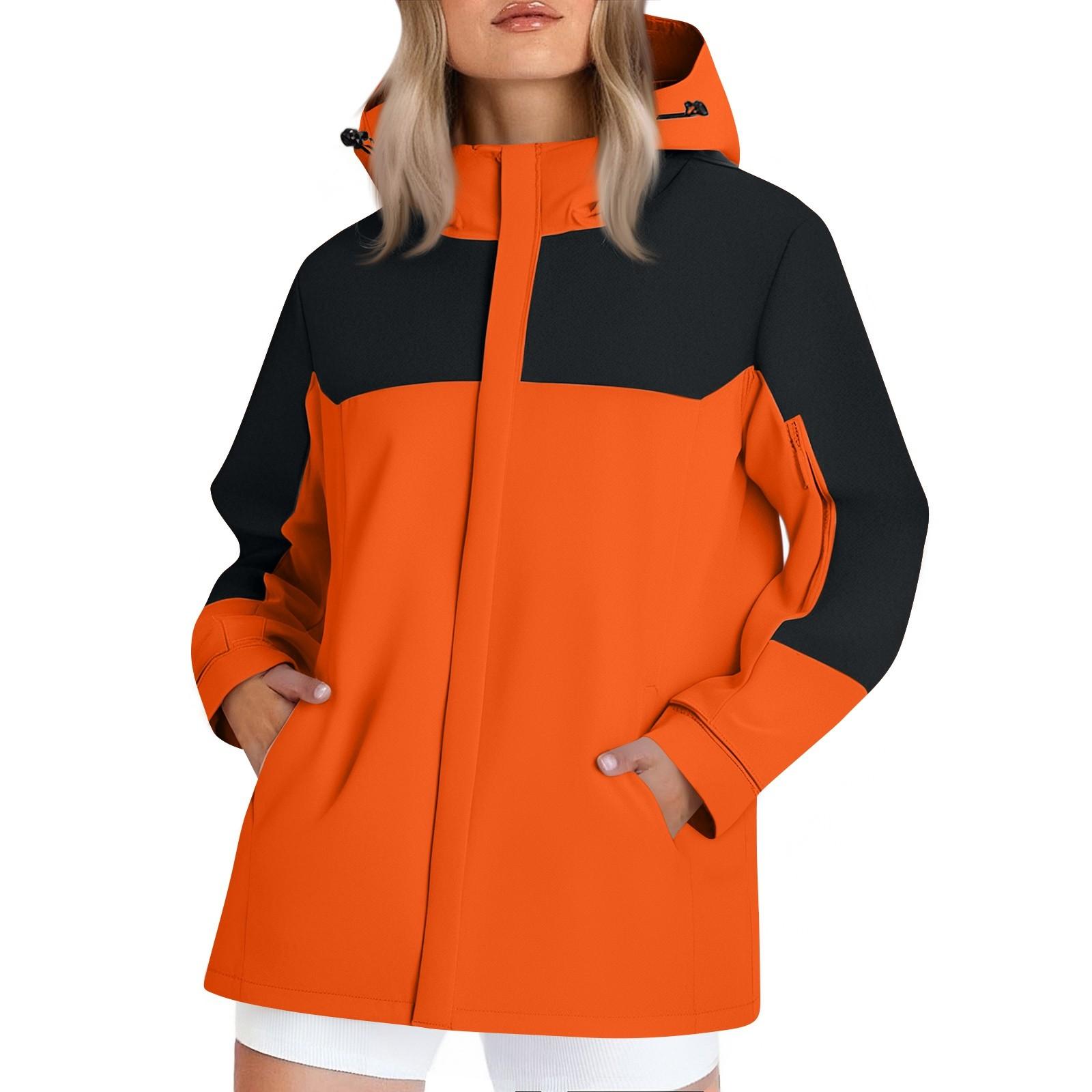 

Женская модная куртка для бега и спорта на открытом воздухе с длинными рукавами, капюшоном, тонкая, водонепроницаемая, с цветными блоками, куртка-субмашина XXL оранжевый