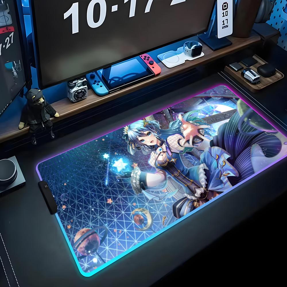 Suisei Hoshimachi Mouse Pad RGB Gaming Mousepad Big LED Pad PC Desk Mat Luminous Mouse Pad Large Keyboard Mats Table Rug With