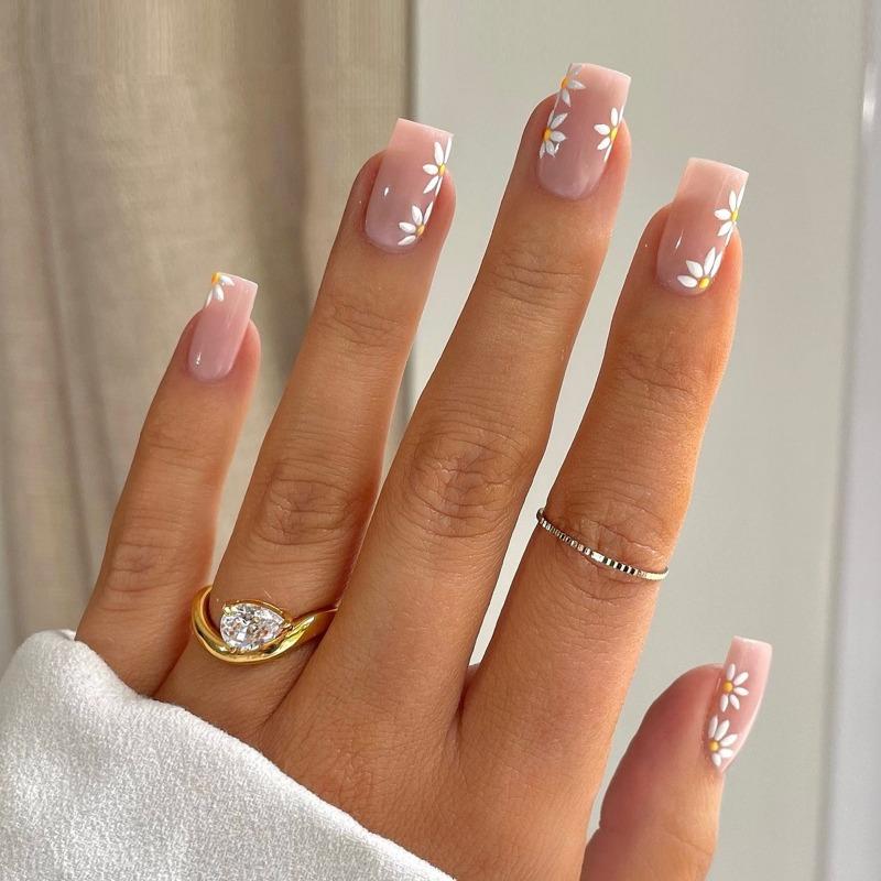 Noste Dlouhý Francouzský Ručně Dělaný Manikúrní Kousek Kamínkový Postupný Přechod Odnímatelná Nálepka na Nehty