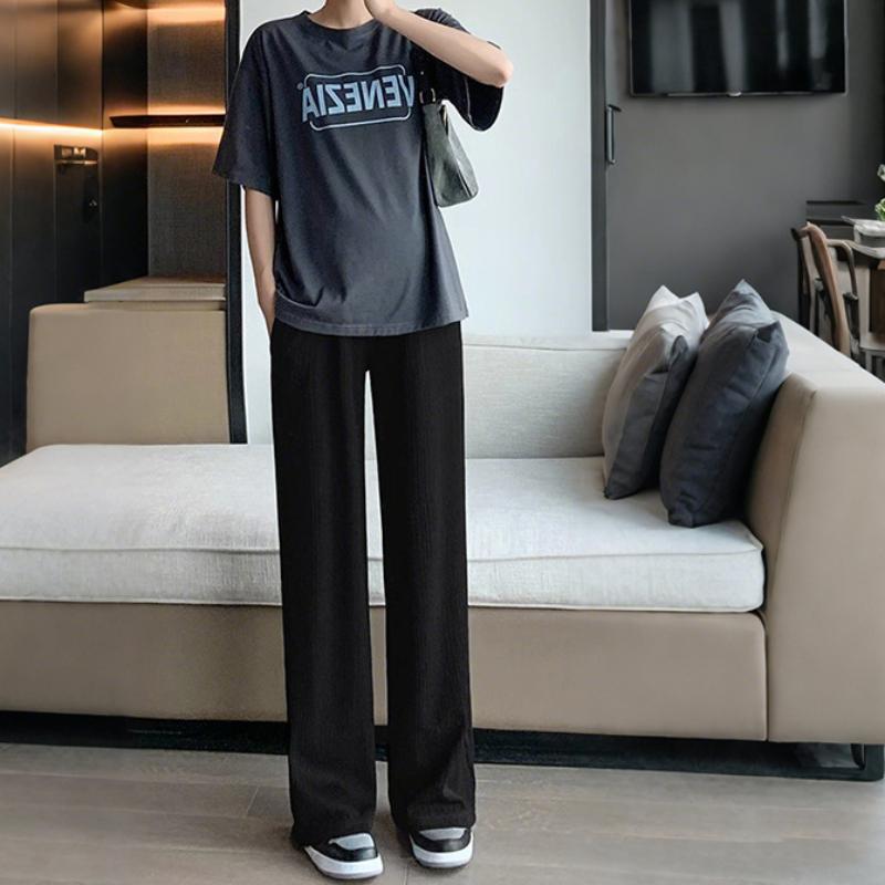 

Брюки для беременных на лето, тонкий стиль, без утягивания живота, широкие брюки, прямые, драпированные, повседневные, свободные, из ледяного шелка, с поддержкой живота XXL