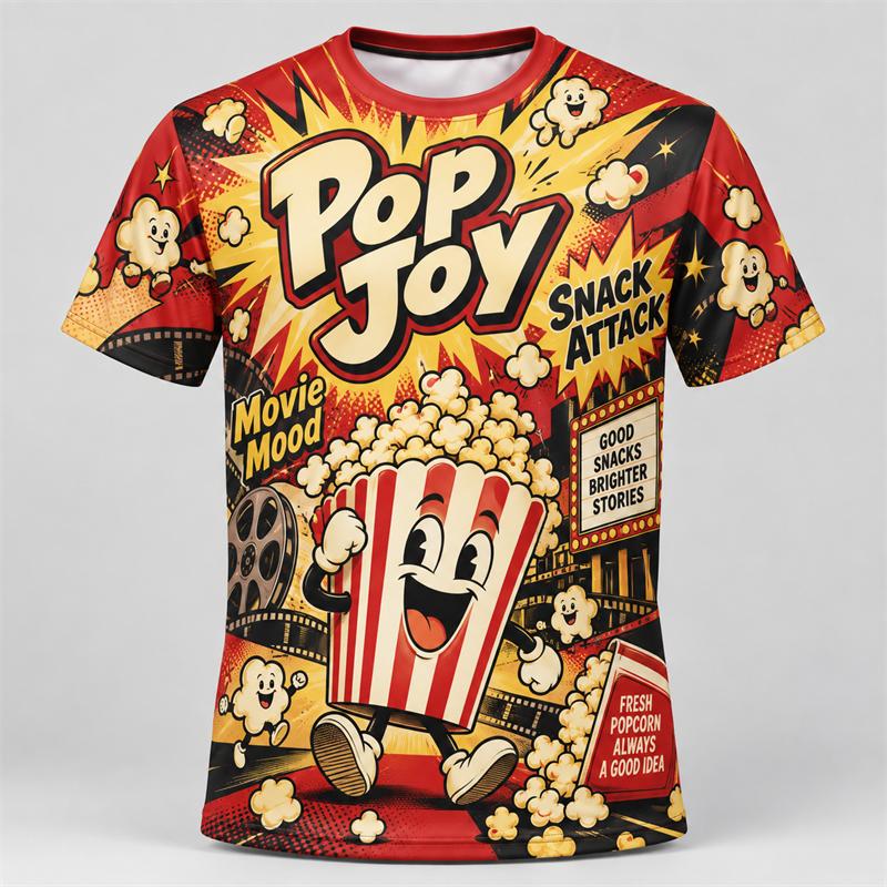 Funny Food Cartoon 3D Print T Shirt Men Women Fries Donut Boba Taco Pretzel Ice Cream Hot Dog Popcorn Cupcake Sushi Summer Tee