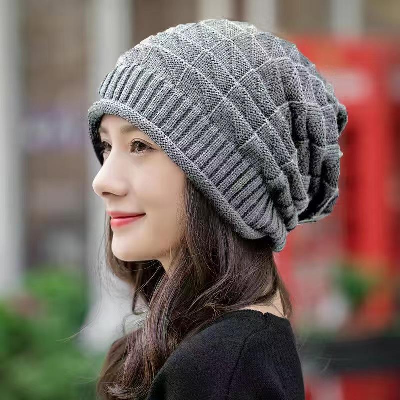 Korean version of fashionable versatile bag head, ear protection, stacking hat, autumn and winter hat, women's knitted hat, loose windproof 