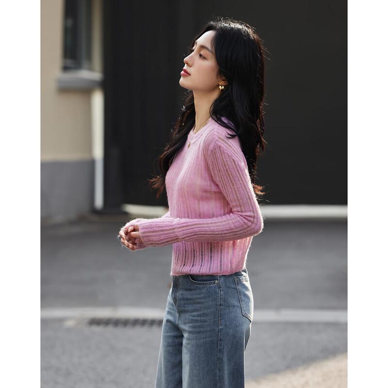 Demana Women's Striped Hollow-Out Lamb Wool Blend Knit Sweater
