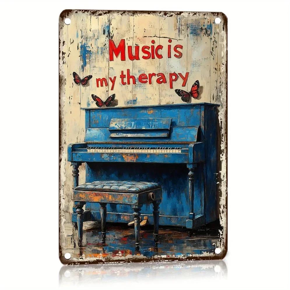 

Music Is My Therapy Piano Metal Plaque – Warm Wall Decor for Garages, Cafés, Bars Living Rooms 20x30cm
