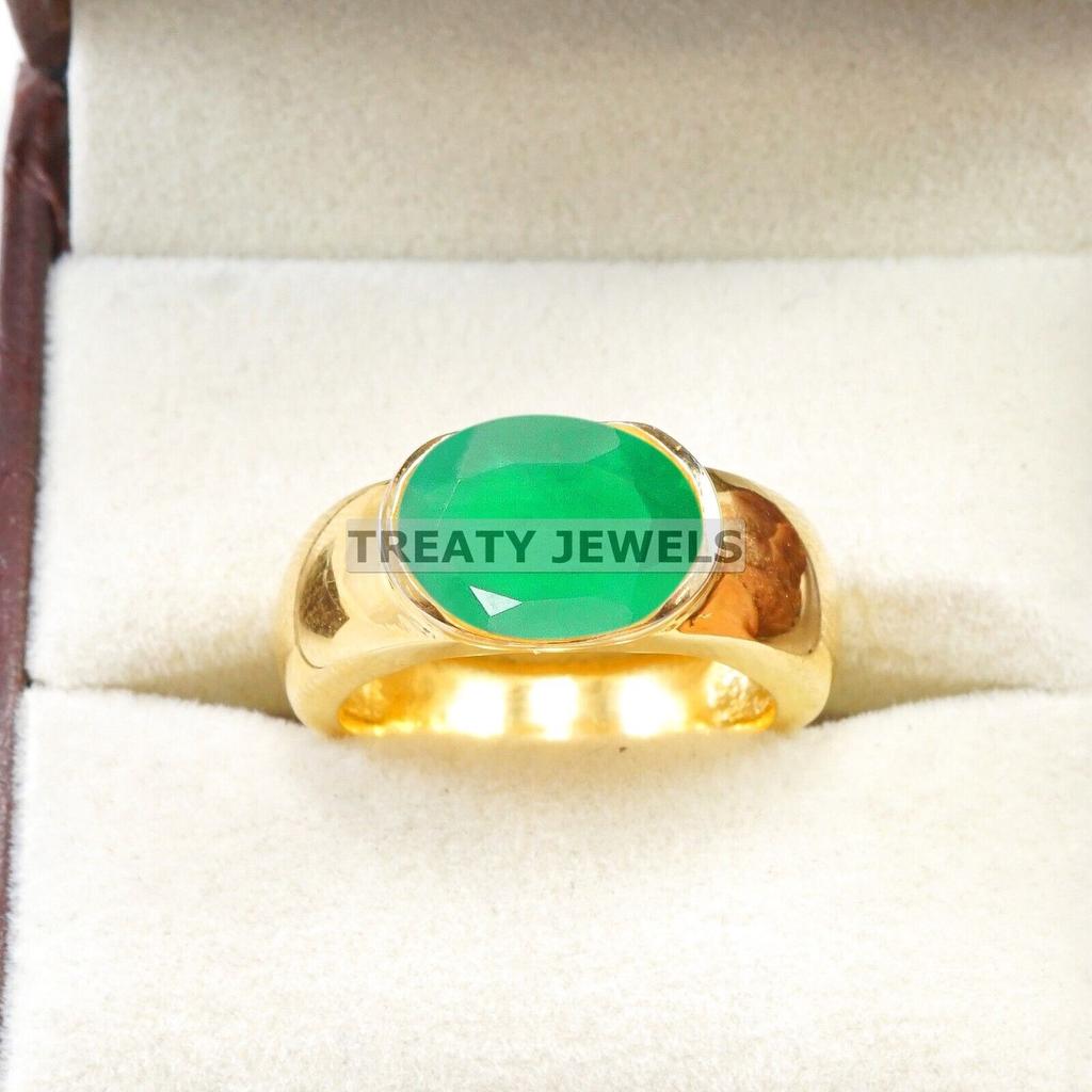 Emerald Oval Cut With 925 Sterling Silver Gold Plated Ring For Men's #B25 JL375671274595