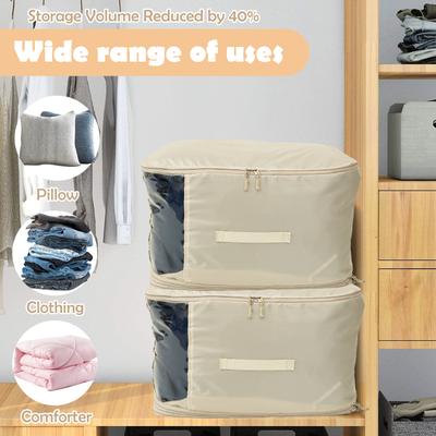 2Pcs Large Capacity Compression Organizer Cube Dustproof Foldable Storage Bag with Transparent Window Household Bedding Storage