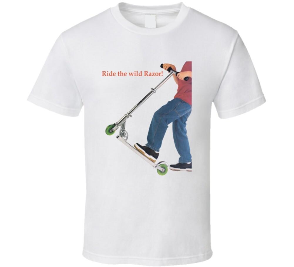 Vintage Razor Scooter Ride the Wild Graphic TShirt Unisex Casual Cotton Top Unique Skateboarding Themed Tee for Youth Adults S