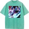 Tomioka Giyuu Akaza Anime Clothing Demon Slayer Cotton Tee Men Women Retro Washed T-shirts Casual T Shirt Harajuku Male Tshirt