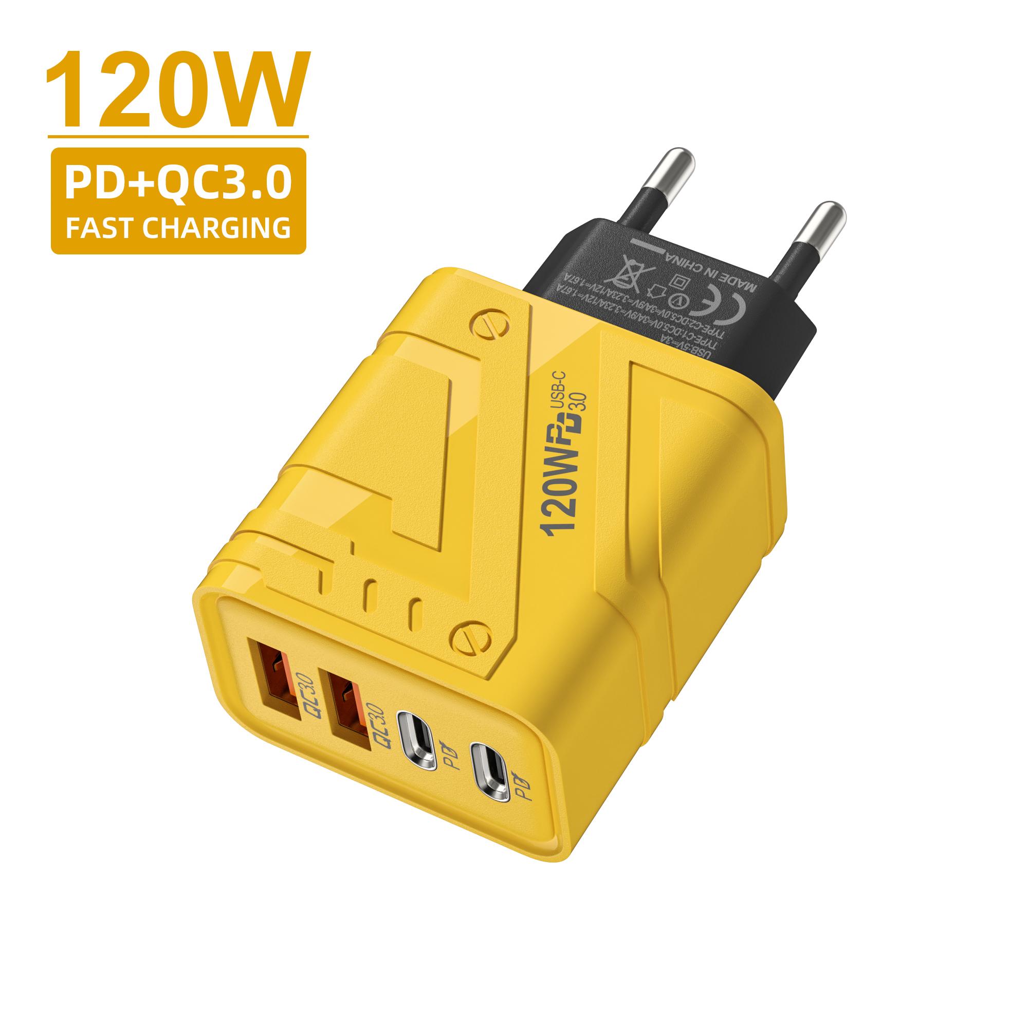 

4 порта USB C PD зарядное устройство быстрая зарядка 3.0 тип C USB зарядные устройства для телефонов адаптер быстрой зарядки для iPhone 16 15 14 Samsung Xiaomi Huawei EU Plug жёлтый