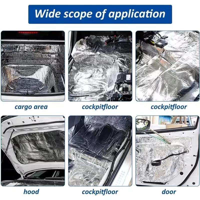 10pcs Vehicle Sound Deadening Noise Reduction Mat Butyl Adhesive Damping Foam Insulation Suitable for Engine Hood & Door