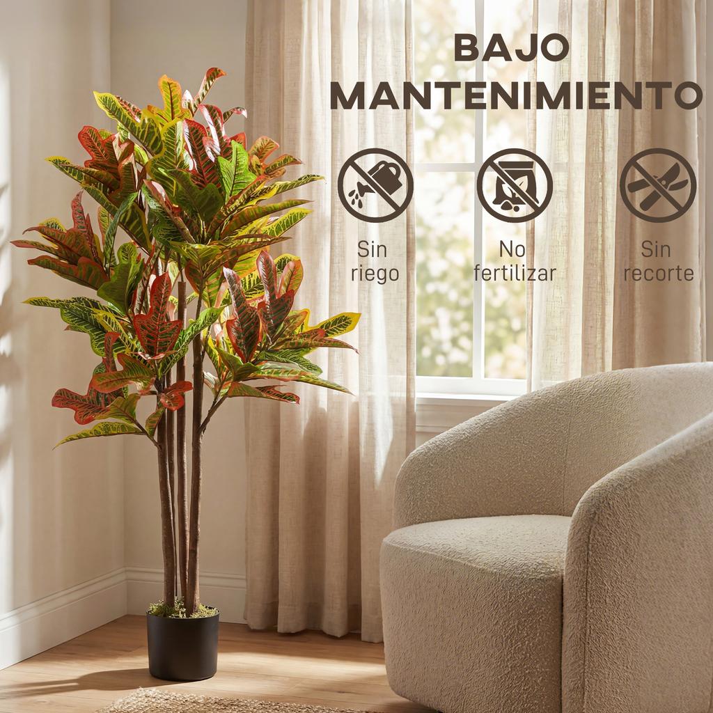 Artificial Croton 120 cm Decorative Artificial Plant with Pot and Leaves for Interior Decoration Multicolor