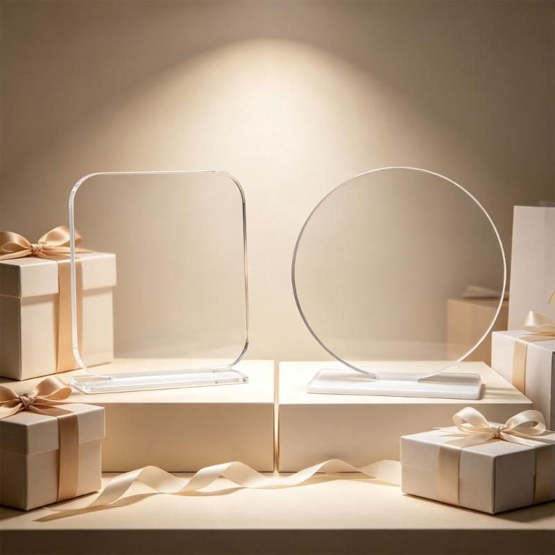 Desk Display Acrylic Photo Board Blank with Slot Base, Print Ready Panel for Office Counter and Photo Sign Use