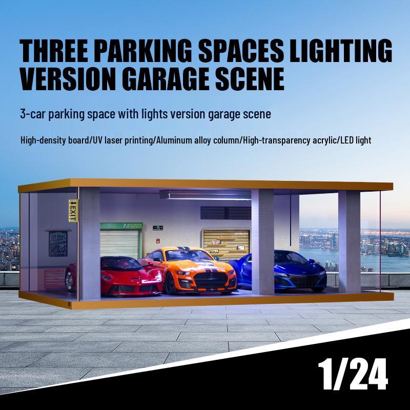 

Kameka Ku 1:24 Wooden Car Model Display Garage with Lights