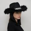 Wide Brim Western Cowboy Hat Furry Trim Sequin Cowgirl Hat Classic Jazz Hat  Ladies