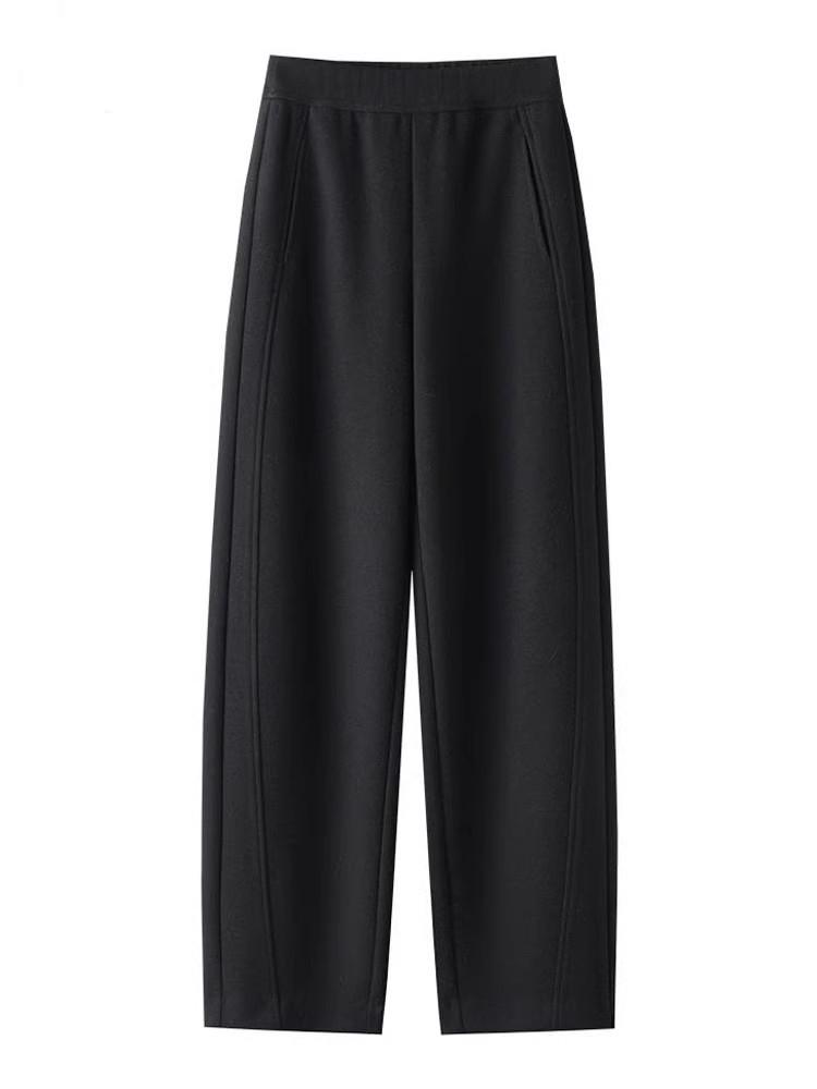 Women's Cotton Cashmere Wide-Leg Pants - Autumn Winter Slimming Fit, Relaxed Casual Style