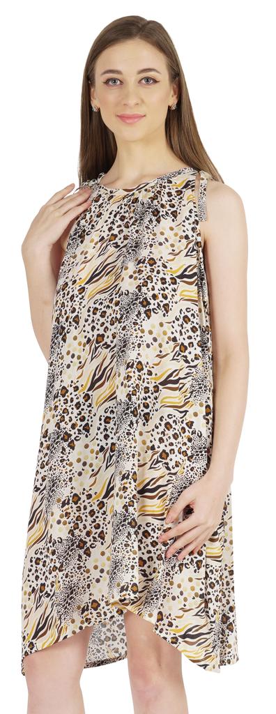 Moomaya Summer Beach Wear Short Dress For Womens Printed Sleeveless Tie-Up Midi
