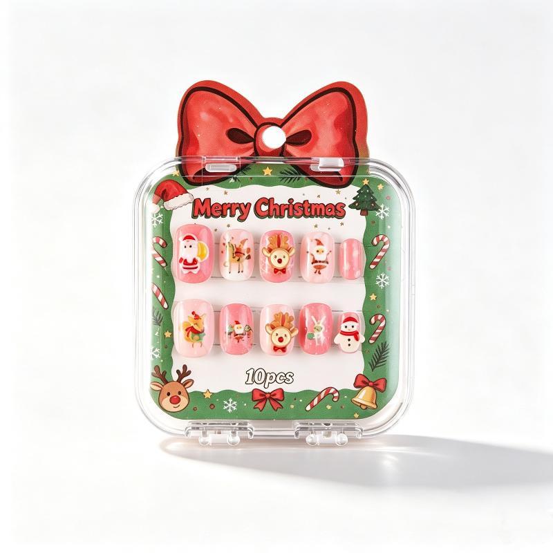 10Pcs Merry Christmas Ins Trend Press On Nails Chic Nail Patch Ladies Cute 3D Christmas Tree Santa Claus Decoration Nail Art