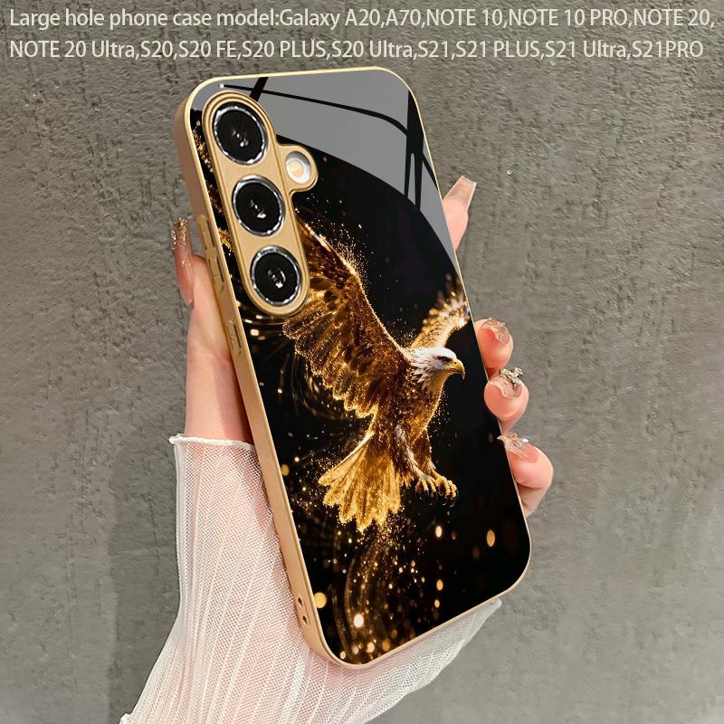 2D Golden Eagle Spread Wings Pattern Mobile Phone Case for Samsung S26 S25 S24 S23 S22 S21 S20 A56 Gold Glass Protective Cover