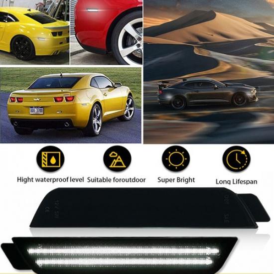 

2X Smoked Lens Rear Side Marker Lights Housing For White 2010-2015 Chevy Camaro