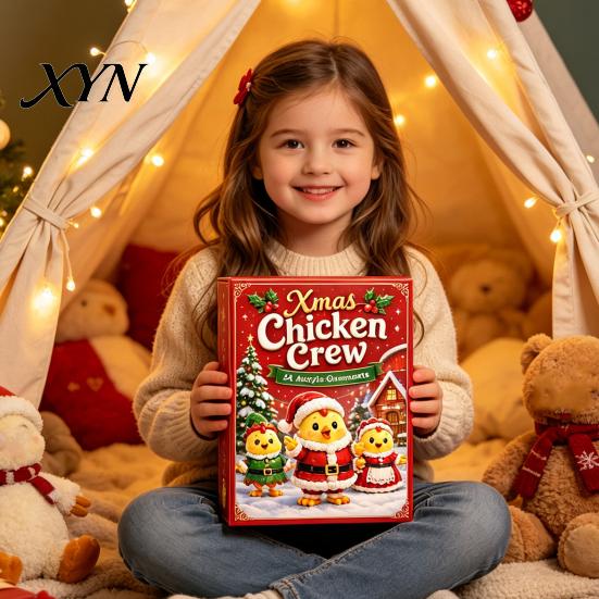 Christmas Novelty Items 2026 Chick Advent Calendar, 24 Day Countdown Box with Acrylic Collectible Toys Ornaments, Festive Tree Hanging Decor