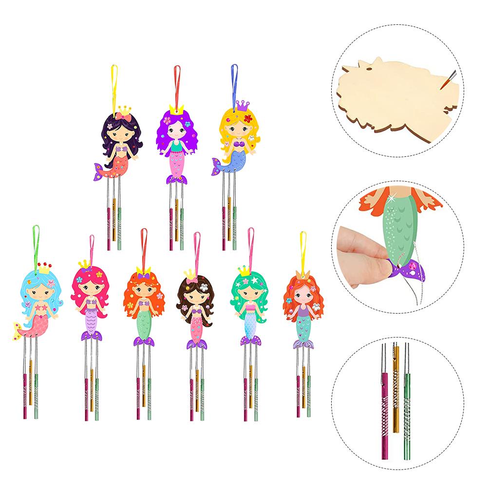 Diy Craft Mermaid Wind Chime Set Home Decor Garden Hanging Outdoor Wind Chimes Balcony Accessories Wind Bell Kit For Kids Party
