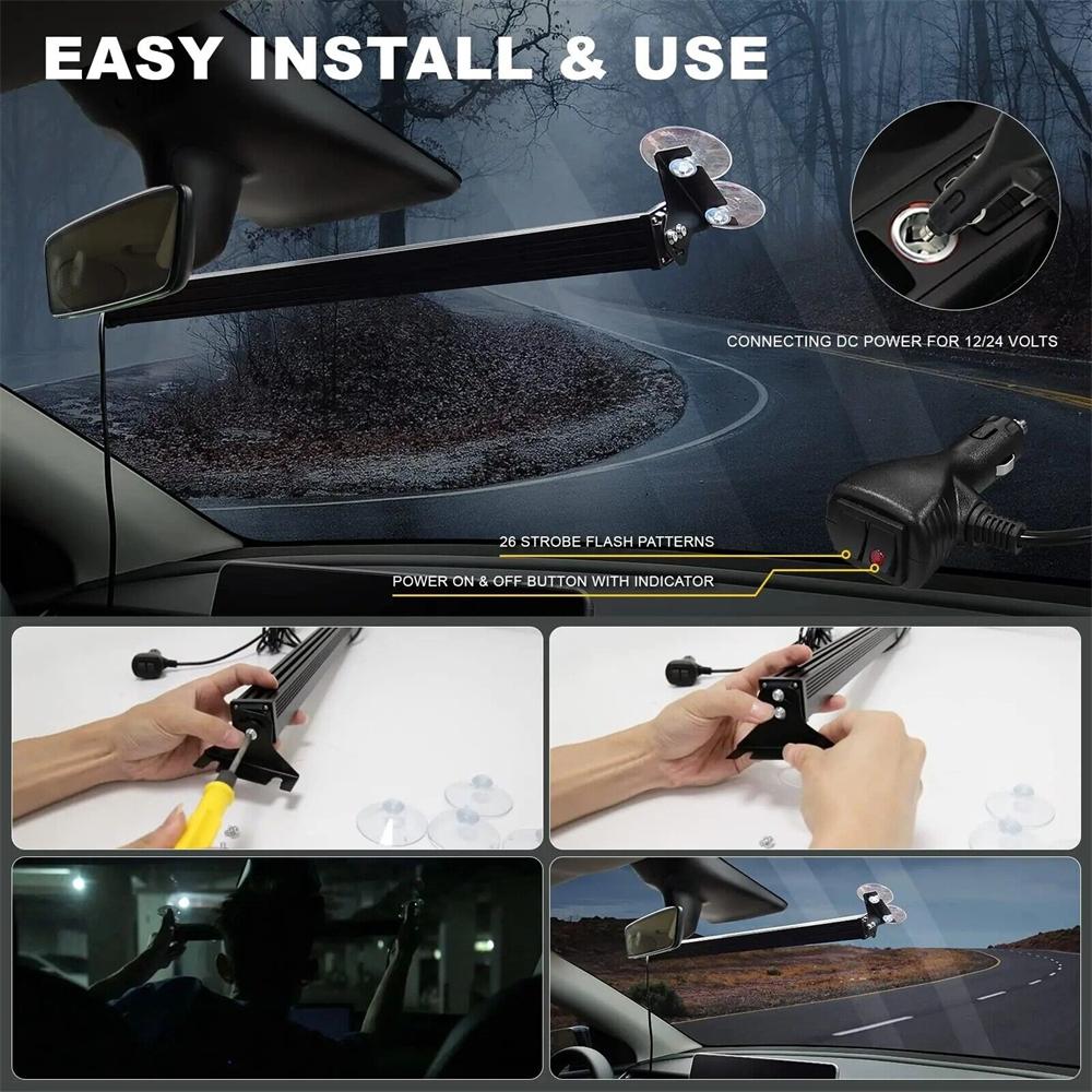 Led Warning Light Bar Police LED Lights Car Strobes 80 LED Front Windshield Roof Flash Light Strobe Emergency Lamp Bar 12V/24V