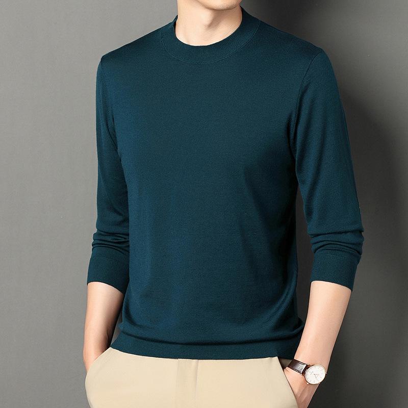 Men's High-Quality Imitation Wool Sweater: Autumn & Winter Warm Half-High Collar Base Layer