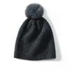 Women's 100% Pure Cashmere Pom-Pom Hat - Thick, Retro, Versatile Cable Knit with Ear Protection.