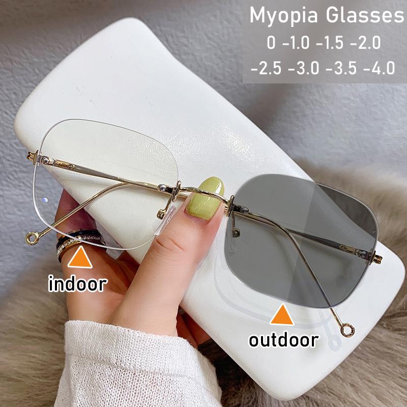 

Smart Ladies Blue Light Blocking Photochromic Sunglasses Vintage Women Men Nearsighted Eyewear Finished Optical Minus Glasses