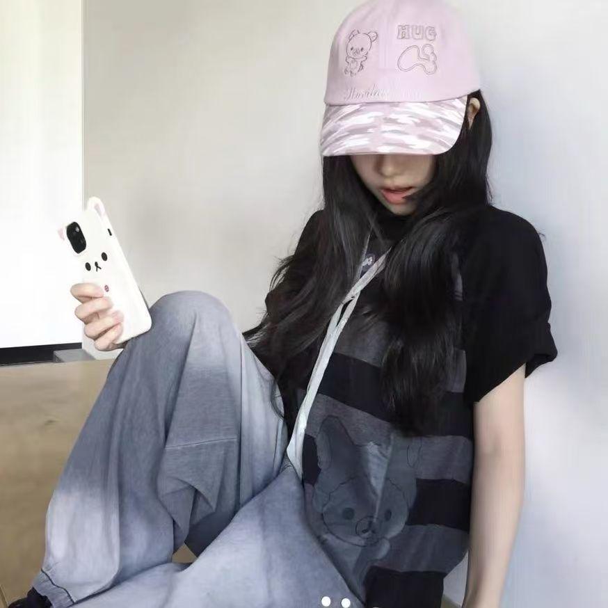 Korean Embroidery Rilakkuma Polka Dot Baseball Cap: Women's Spring/Autumn Fashion, Versatile Duckbill Hat for Slimming Face.