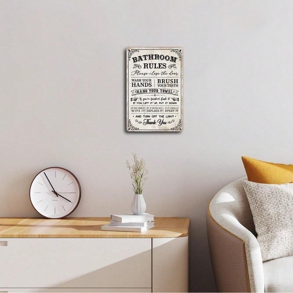 Funny Bathroom Rules Tin Sign Metal Wall Decor Retro Weather Resistant Vintage
