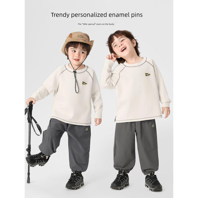 Right European Style Boys' Mountain Series Simple Antibacterial Long-Sleeve T-Shirt, New Autumn Children's Top for Boys, Spring and Autumn Style