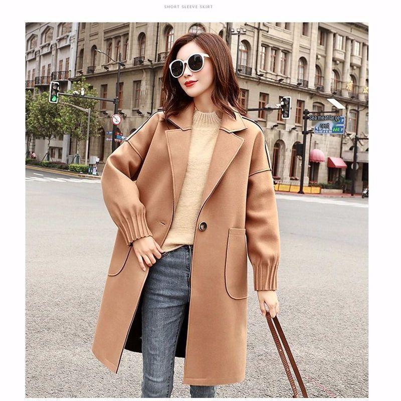 

Women s Loose Fit Mid-Length Wool Coat, Off-White/Pink, Korean Style for Spring/Autumn XL (125-135 Jin) кавовий