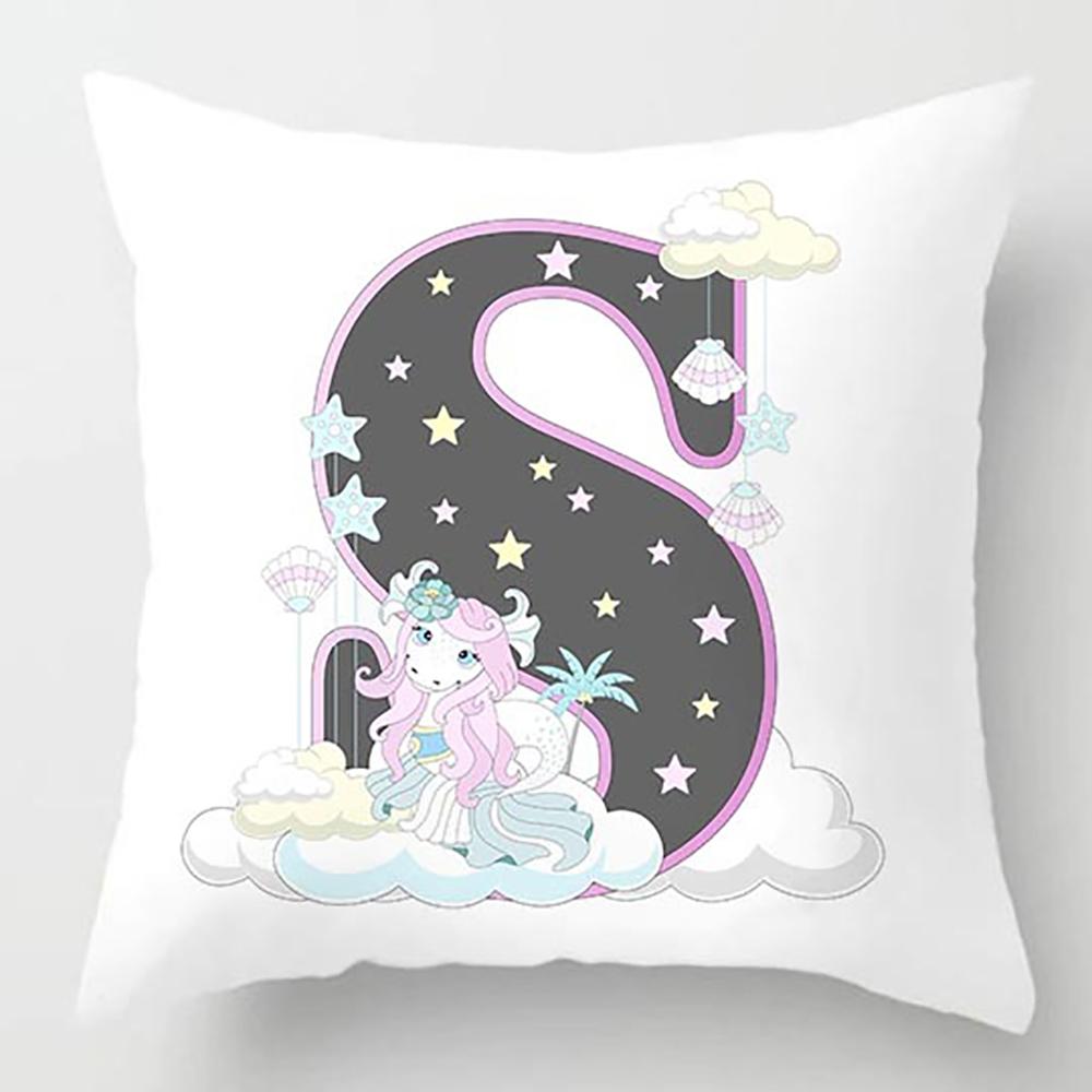 Cute Cartoon Alphabet Print Dolphin Star Pillowcase Sofa Cushion Bedside Backrest Pillow Case Baby Room Pillow Covers Decorative