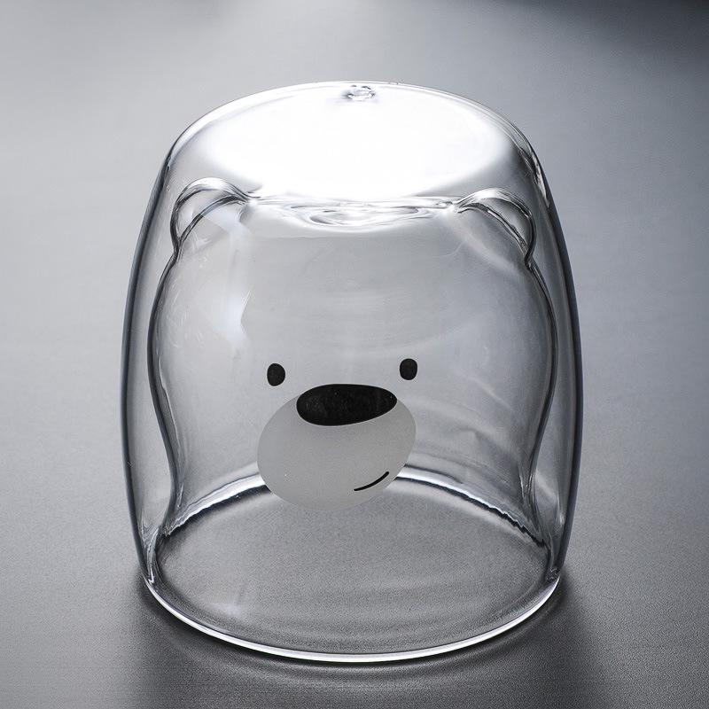 Double-Layer Cartoon Bear Insulated Glass Cup