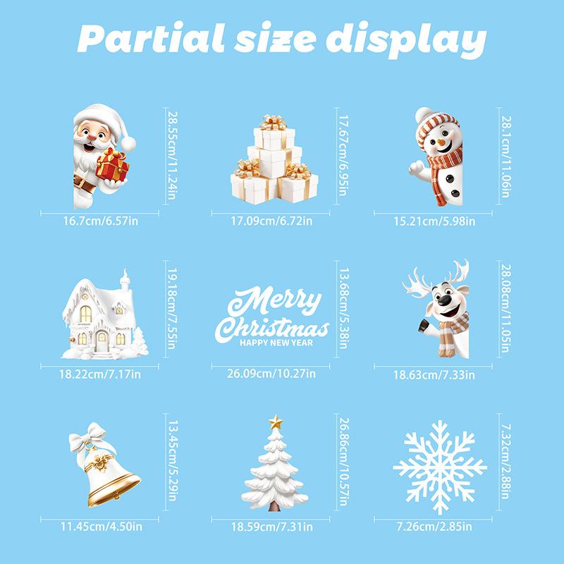 9pcs/set Christmas Window Stickers Santa Claus Xmas Tree Snowflake Glass Decal 2024 Navidad Home Decoration 2025 New Year Gifts